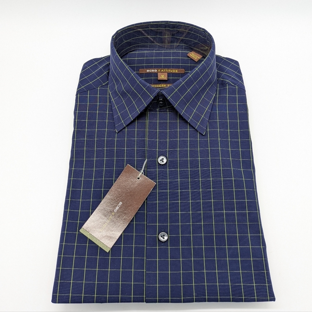 NWT BCBG Attitude Blue Green Striped Collared Cotton Button Up M